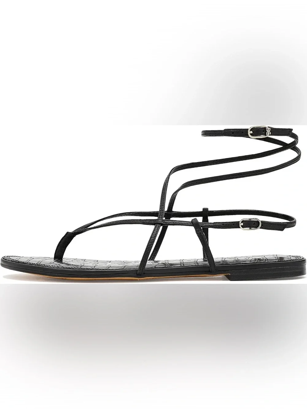 Sam Edelman Black Strappy Wrap-Around Flat Sandals BLACK